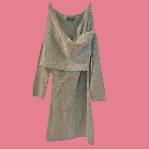 KOURT Zuri Mini Grey Sweater Dress off shoulders Size Medium NWOT